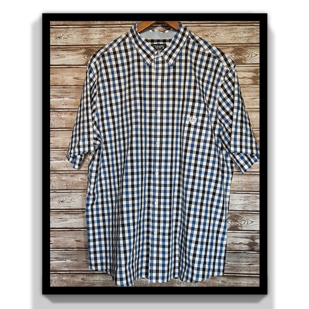 ⭐Chaps Blue Black White Mens Button Down Size XXL⭐